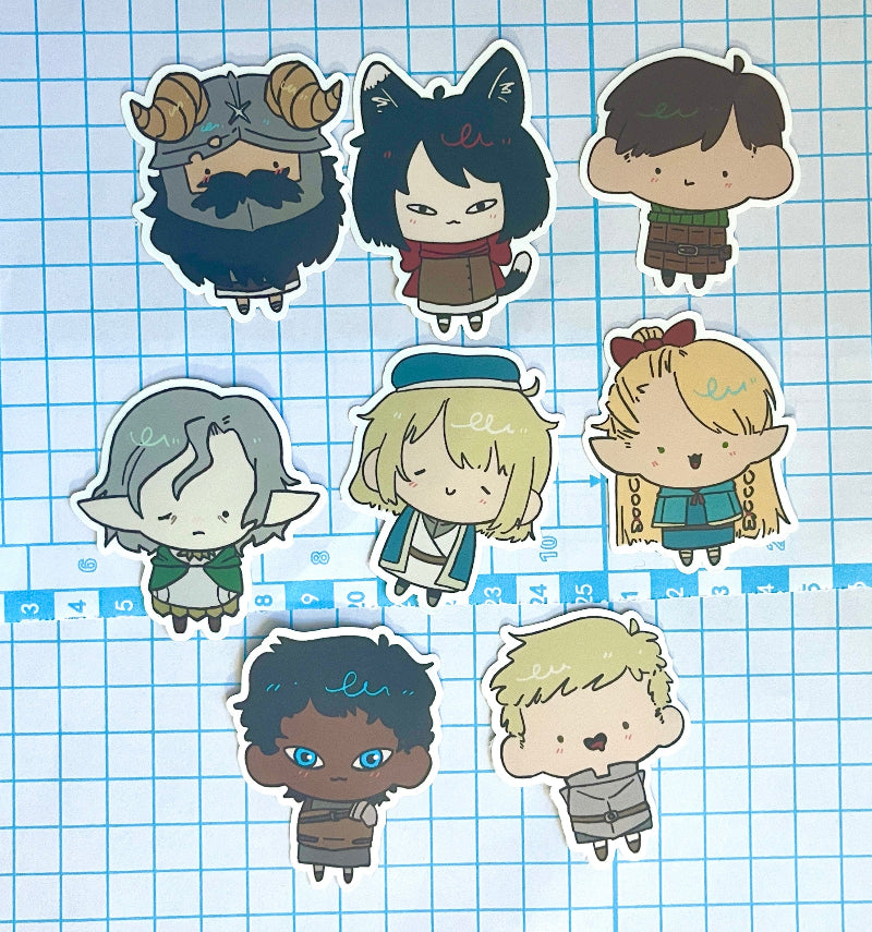 Set of cute character illustrations on a grid background